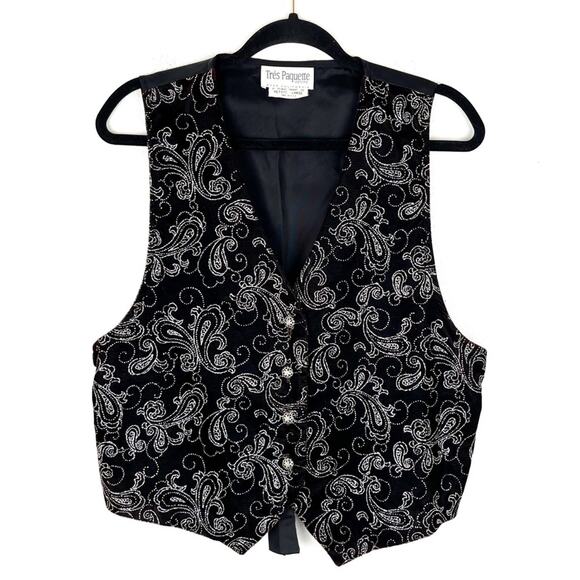 Vintage Women’s Vest Velvet Paisley Waistcoat Metallic Sparkle Button LP - Picture 4 of 9